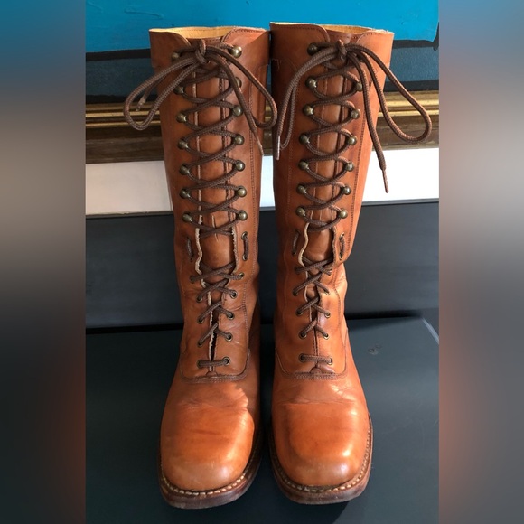 Vintage Frye Campus Tall Lace-Up Tan Leather Boots - Picture 6 of 14